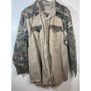 Lapco FR Shirt Mens XLT Heavy Canvas Tan Camo Moisture Mangement Button Up LS